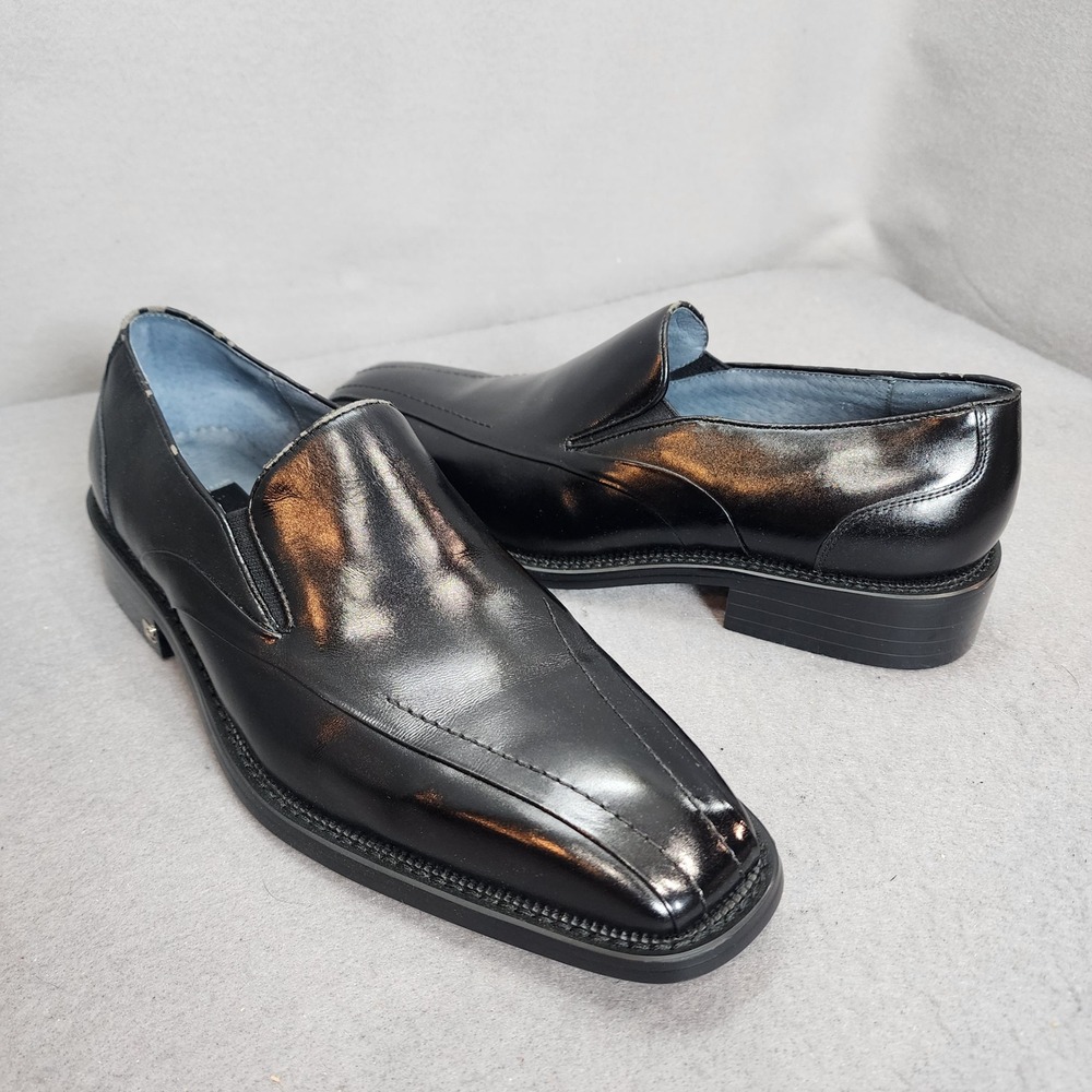 Pierre Cardin Faro Dress Shoes Black Square Toe Slip On Loafers Mens 7.5